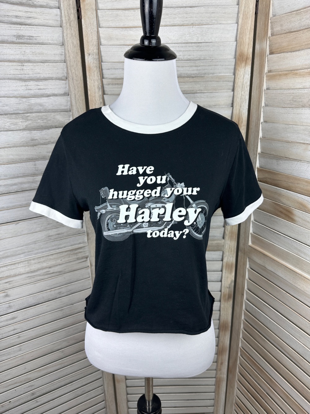 Harley Davidson Classic Fit Have You Hugged Your Harley Today Graphic Crop Tee